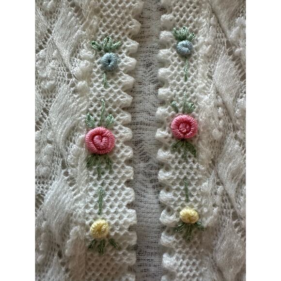 Vintage 60s 70s Dayne Taylor Cardigan Sweater White Floral Embroidered Japan - Picture 5 of 5